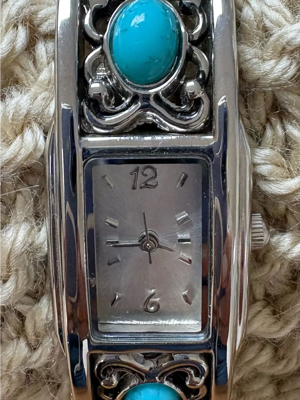 Silver Women's Bracelet Watch with Turquoise Accents new battery works great
